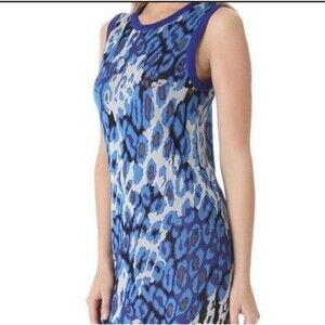 Club Monaco Size S Stretch Blue Leopard Print Sleeveless Dress Date Summer Party